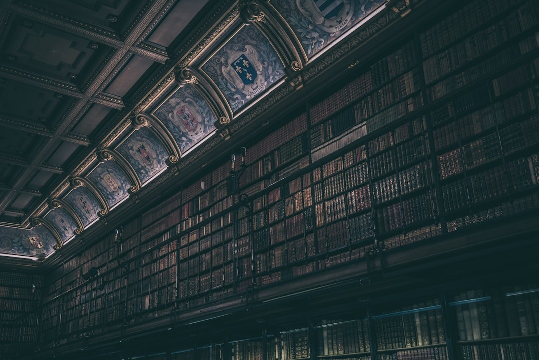 dark library with books