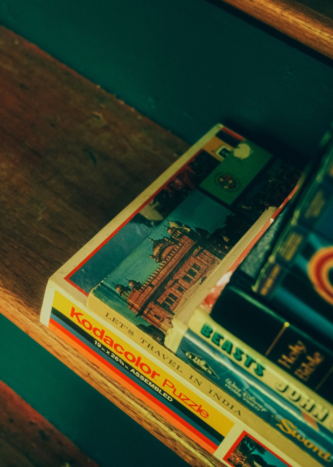 vintage detective books on shelf